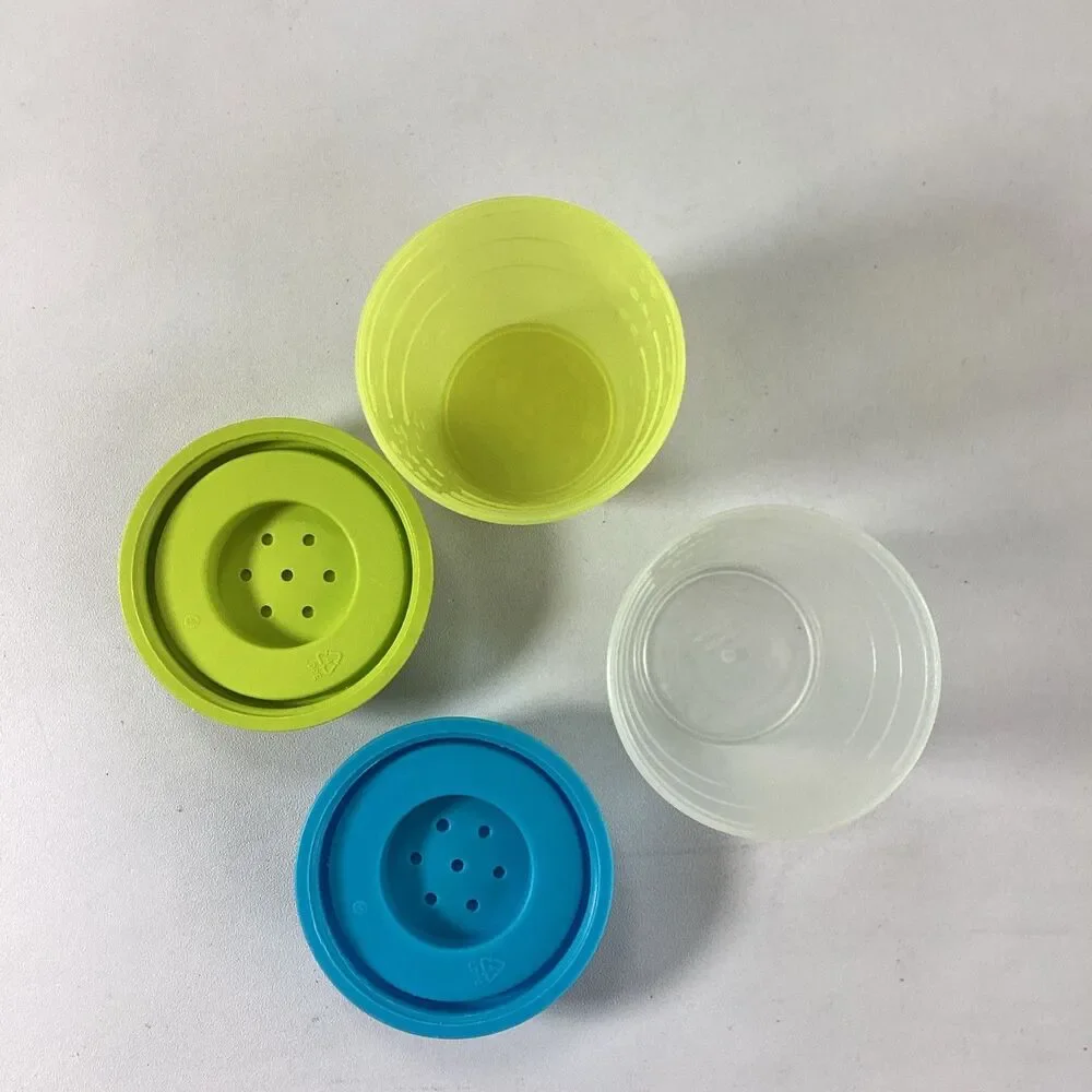 Tupperware Midget Shakers Salt Pepper Spice Storage Blue Green 4789 Vintage